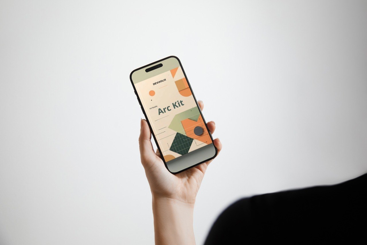 Hand holding a smartphone with an app interface on a white background