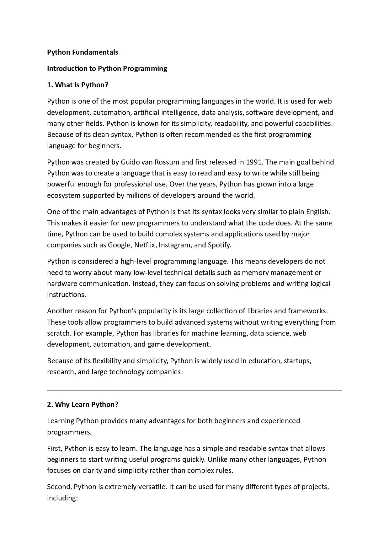 Text document about Python programming language