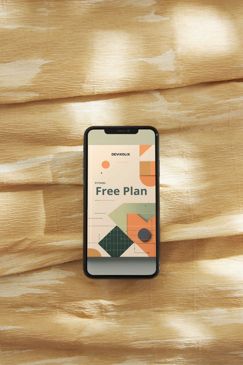 Phone with a free plan app on a wooden surface
