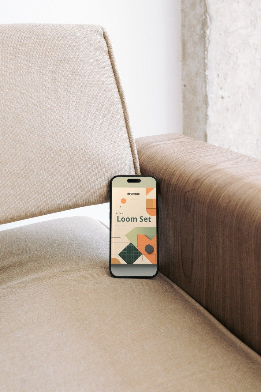 Phone with a design app on a beige couch