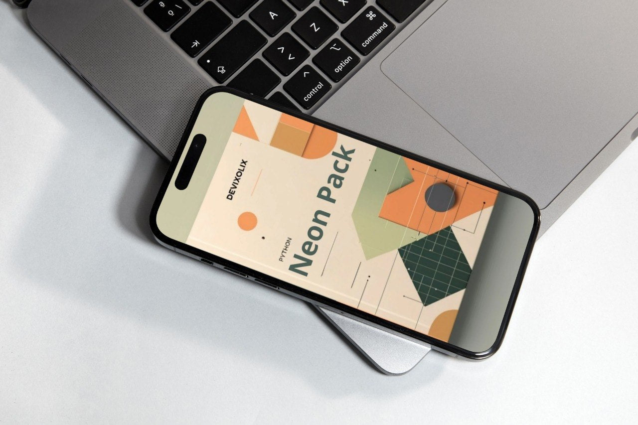 Phone with a colorful app icon display on a laptop