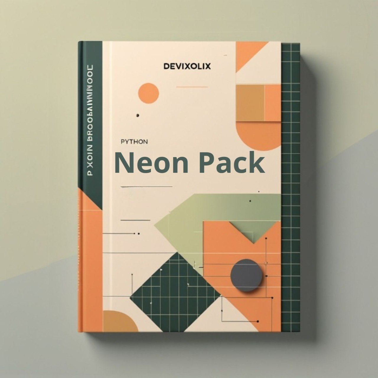 Book titled 'Neon Pack' by Devixolix on a gray surface with a light green background