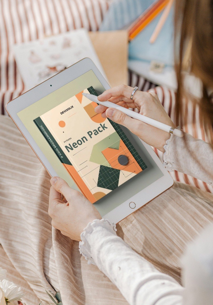 Person holding a tablet with a design app open on a blurred indoor background